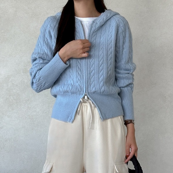 realcoco-[가을신상10%] 카모 꽈배기 투웨이 후드 집업 니트 - 5 Color (케이블/카라)♡韓國女裝外套