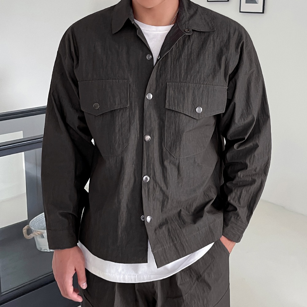 bymono-스톤 스냅 셔츠 자켓[XL-2XL,3XL]♡韓國男裝外套