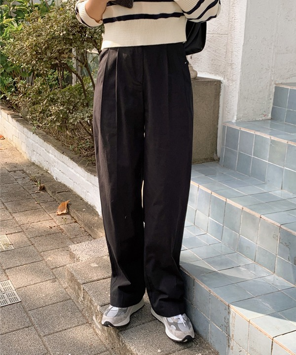 shopperland-언더 코튼 투 핀턱 와이드 슬랙스 팬츠 (2color)♡韓國女裝褲