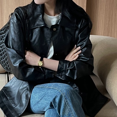 jooen-이프 하프 레더 트렌치자켓(55~통통66)♡韓國女裝外套