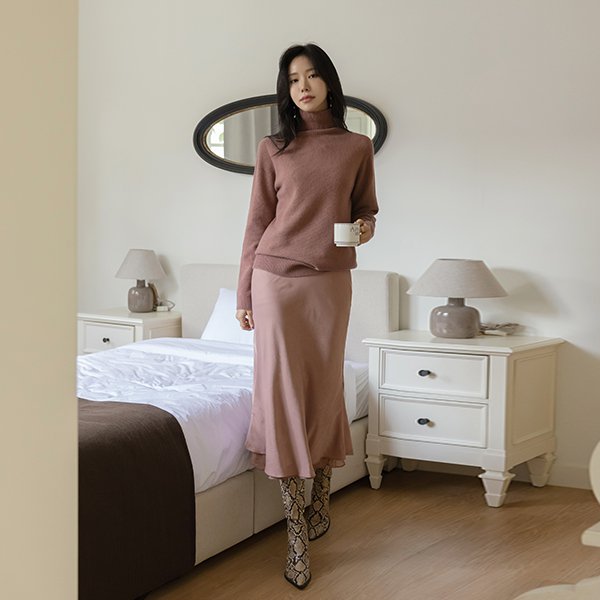 ode-피에르 밑단 배색 여리핏 롱 스커트 ♡韓國女裝裙