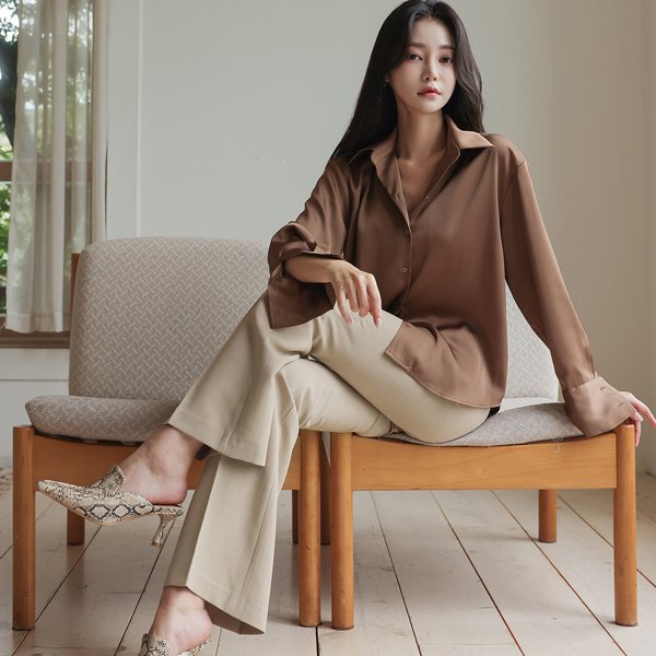 ode-로이 하이웨스트 슬림 세미 부츠컷 슬랙스 로이 더블 버튼 하프 자켓♡韓國女裝褲