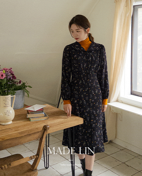 leelin-[MADE LIN베르플라워 셔링 원피스[size:F,1]]♡韓國女裝連身裙