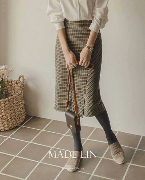leelin-[MADE LIN린느 H라인 뒷밴딩 랩 체크스커트[size:F(55~66)]]♡韓國女裝裙