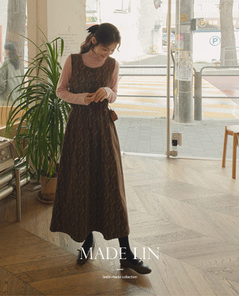 leelin-[MADE LIN코듀로이 플라워 웨스트 셔링 훌 원피스[size:F(55~66)]]♡韓國女裝連身裙