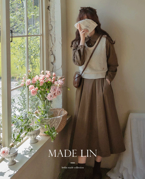 leelin-[MADE LIN모니카 둥근카라 절개라인 슬림한 원피스[size:S(55),M(66)]]♡韓國女裝連身裙