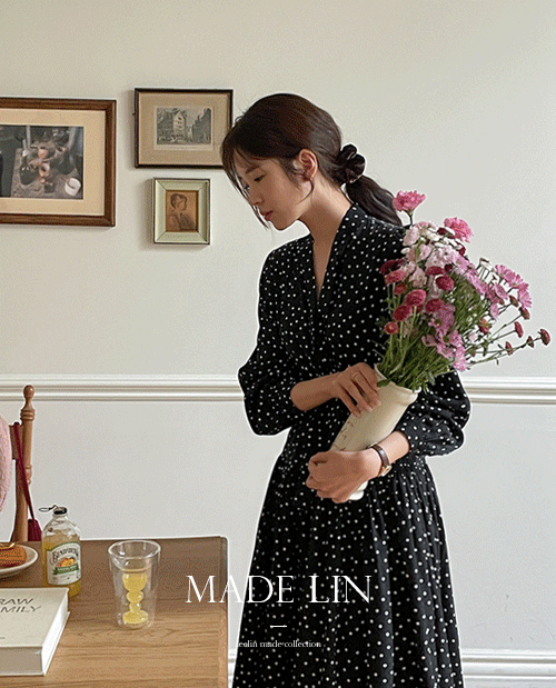 leelin-[MADE LIN타이 도트셔링 루즈핏 롱 원피스[size:F(55~77)]]♡韓國女裝連身裙