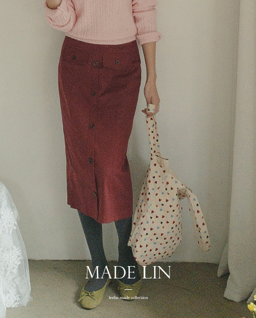 leelin-[MADE LIN[와인] 플랩포켓 단작 H라인스커트 [size:S,M]]♡韓國女裝裙